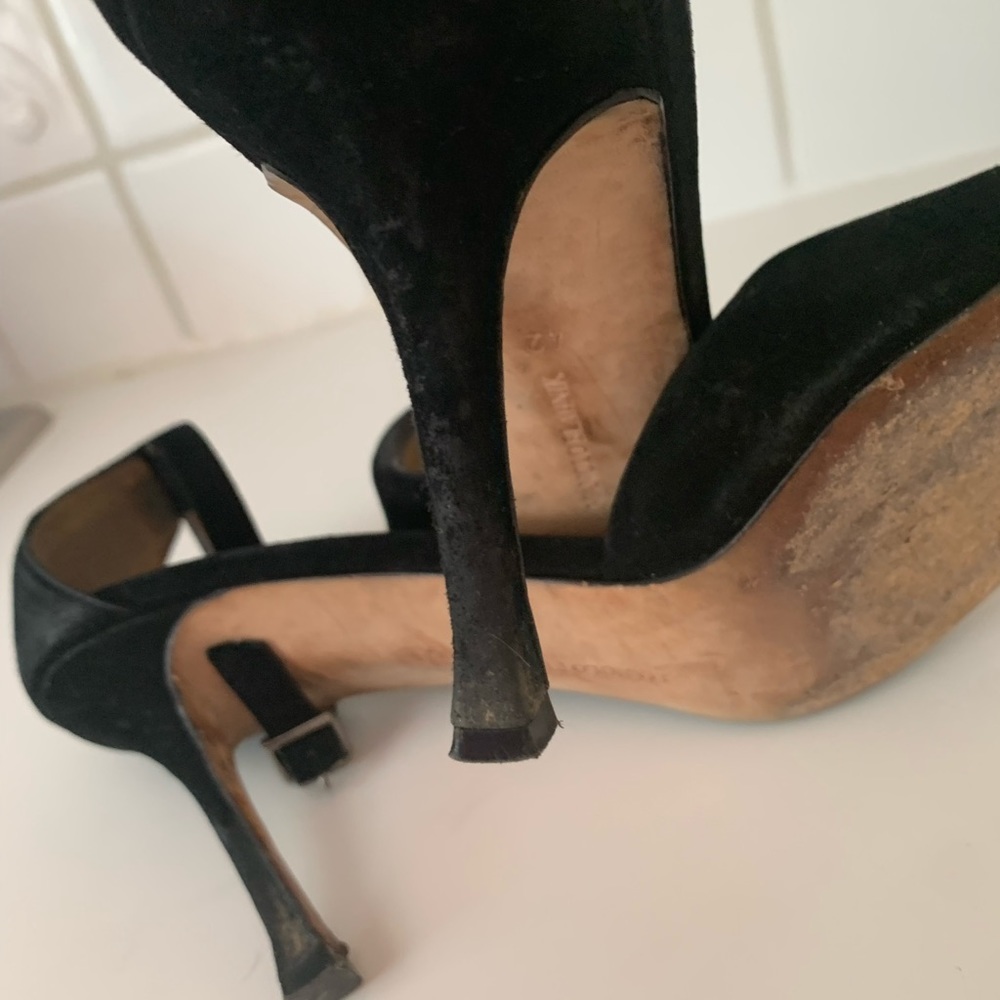 Manolo Blahnik Black Suede Ankle Strap Sandals